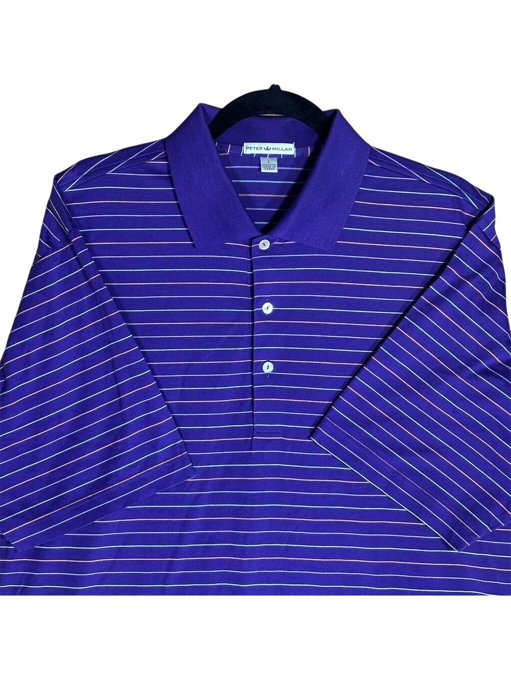 Peter Millar Polo Shirt Mens L Purple Multi-Stripe Short Sleeve Golf